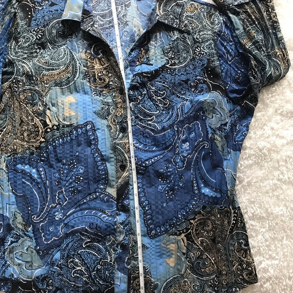 Blue Paisley Button-Up Blouse - Picture 8 of 11